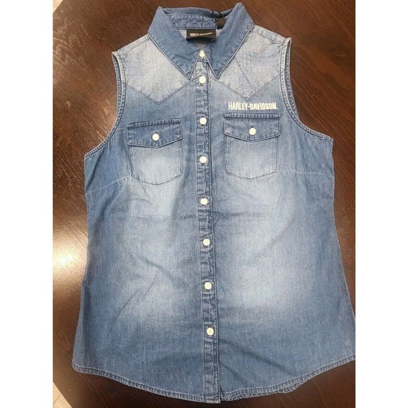 Harley-Davidson Women's Shirt Denim Sleeveless Liberty Bell Small NWT $126Retail - Picture 3 of 11